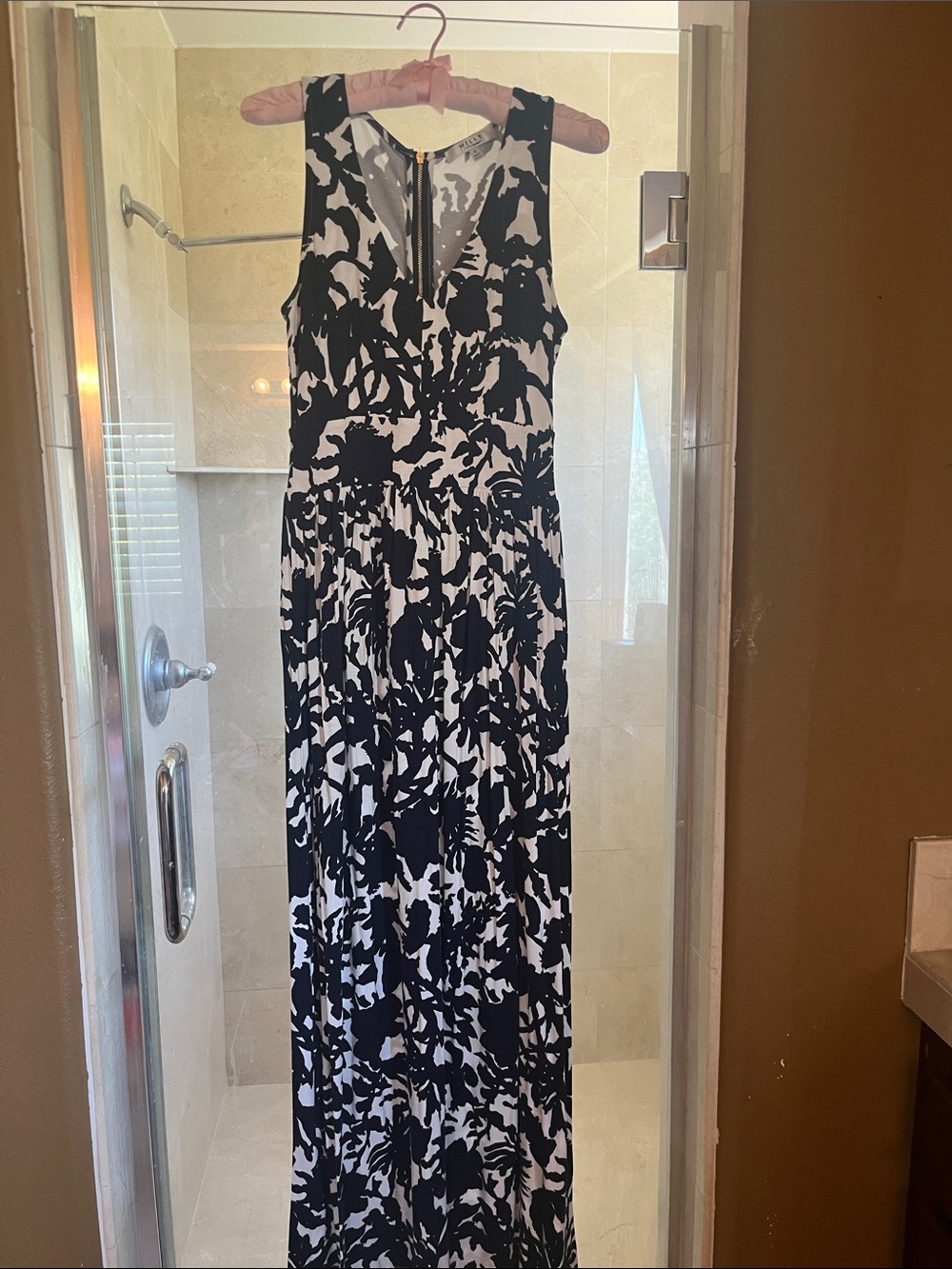 Sleeveless Navy and White Floral Maxi Dress